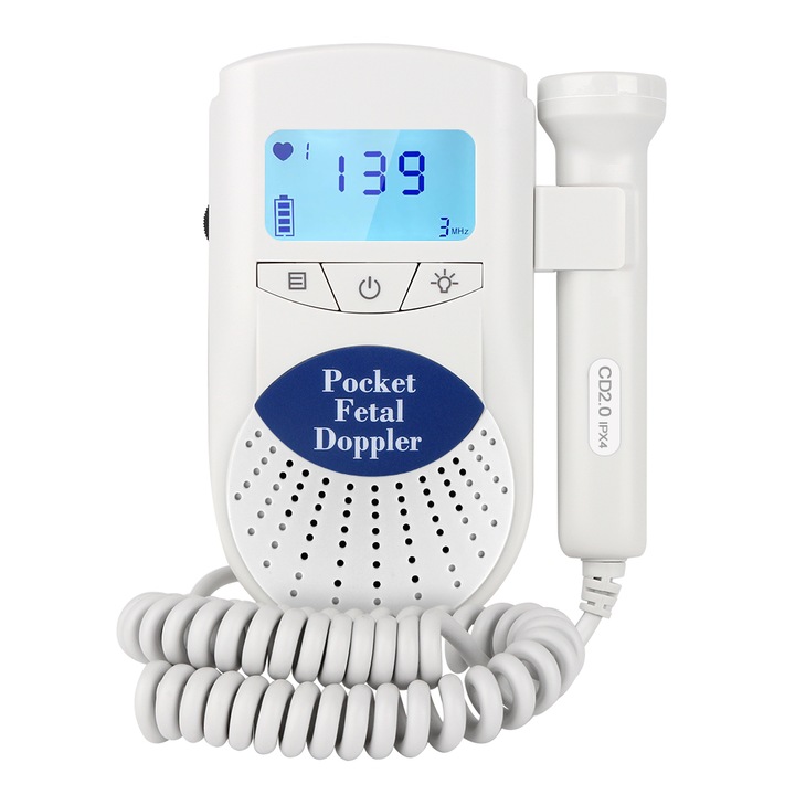 Pachet Monitor Fetal Doppler pentru monitorizarea functiilor vitale fat-bebe intrauterin complet cu monitor, baterii, gel, casti, saculet
