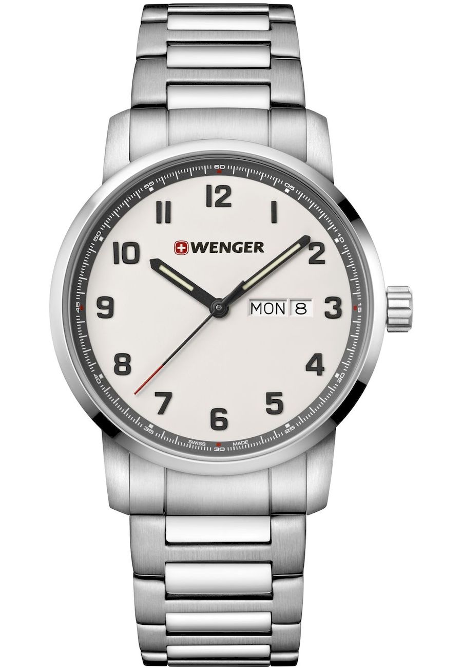 Ceas barbatesc elegant Wenger, 42 mm, Argintiu/Alb