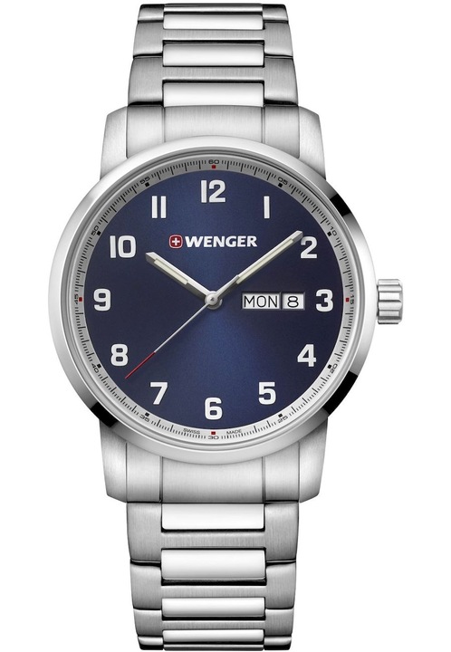 Ceas barbatesc elegant Wenger, 42 mm, Argintiu/Bleumarin, Bleumarin, Argintiu