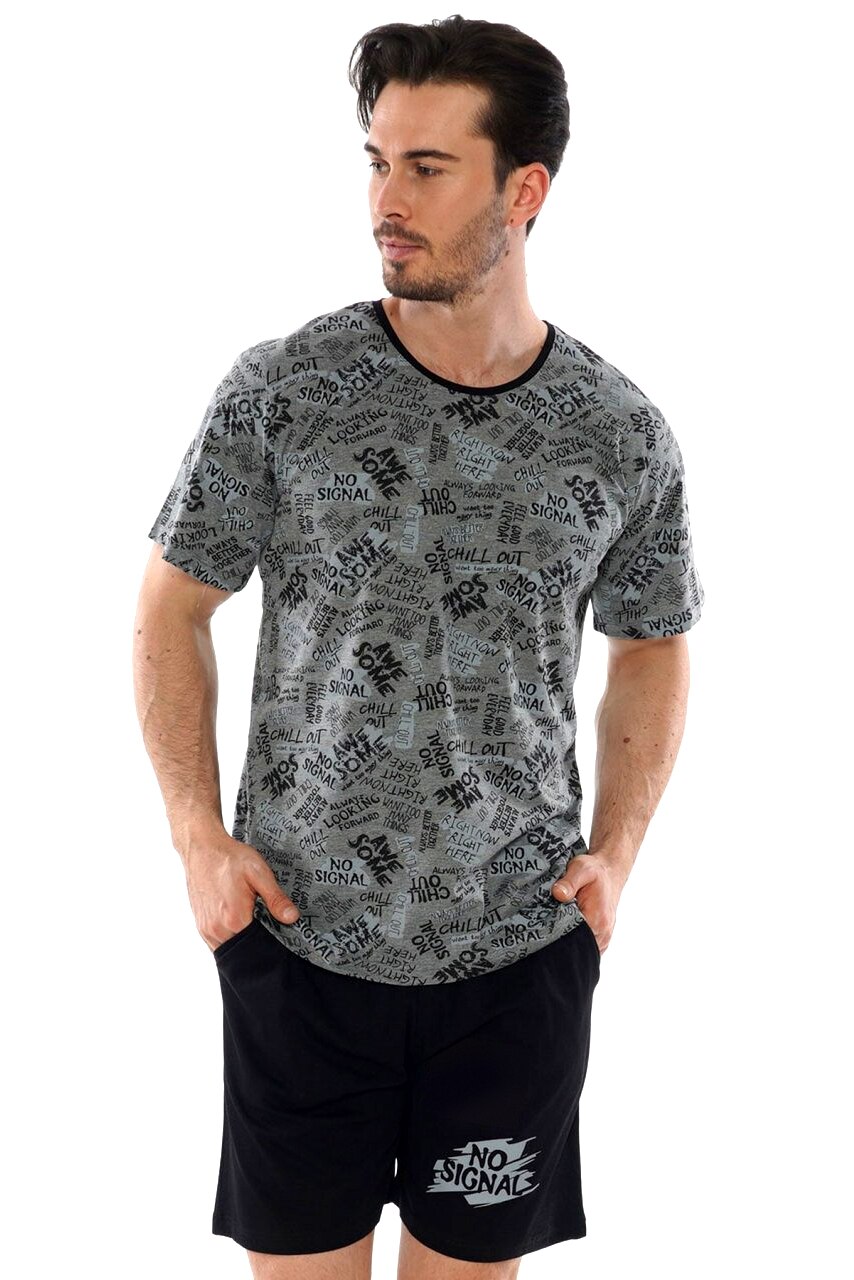 Pijama Barbati, Gazzaz by Vienetta, Model 'No Signal', Culoare Gri/Negru