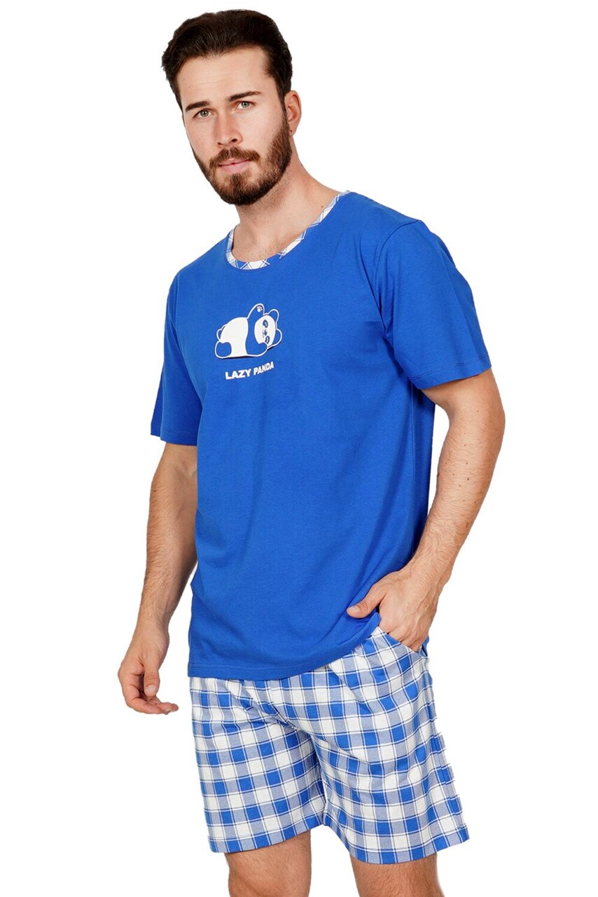 Pijama Barbati, Gazzaz by Vienetta, Model 'Lazy Panda', Culoare Albastru