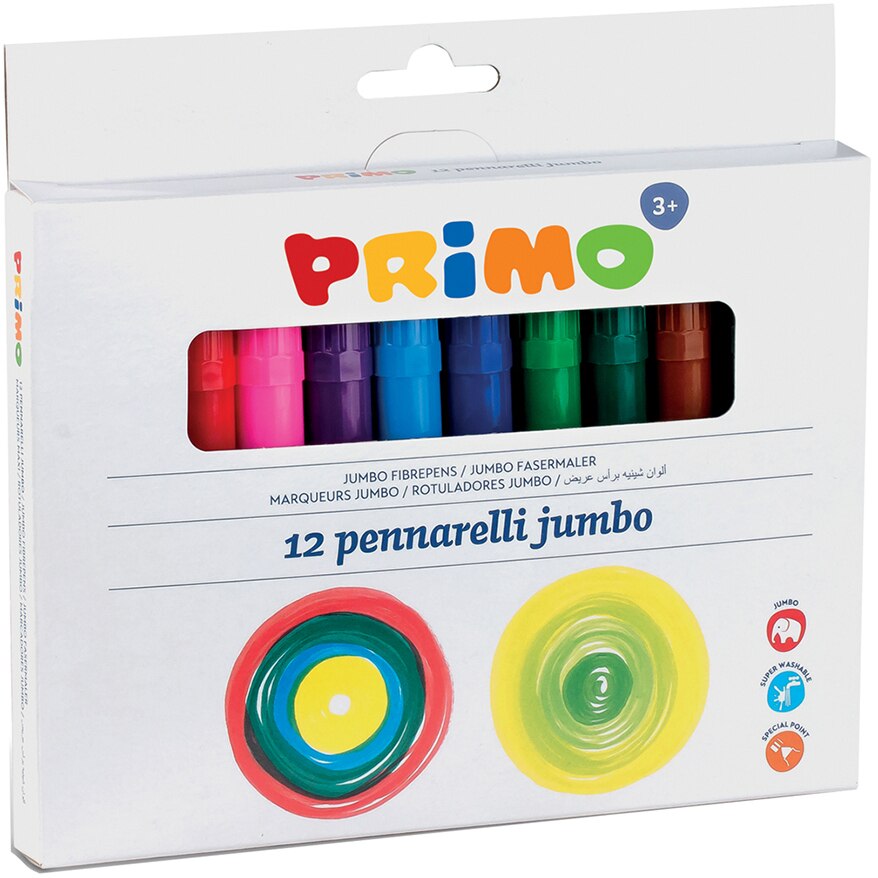 Markere viu colorate Jumbo Primo, cu cerneala pe baza de apa, 12buc/set