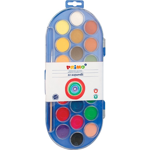 Acuarele cu pensula Primo, diametru tableta 30mm, 22 culori/set
