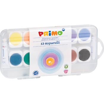 Acuarele cu pensula Primo, diametru tableta 30mm, 12 culori/set Acuarele cu pensula Primo, diametru tableta 30mm, 12 culori/set