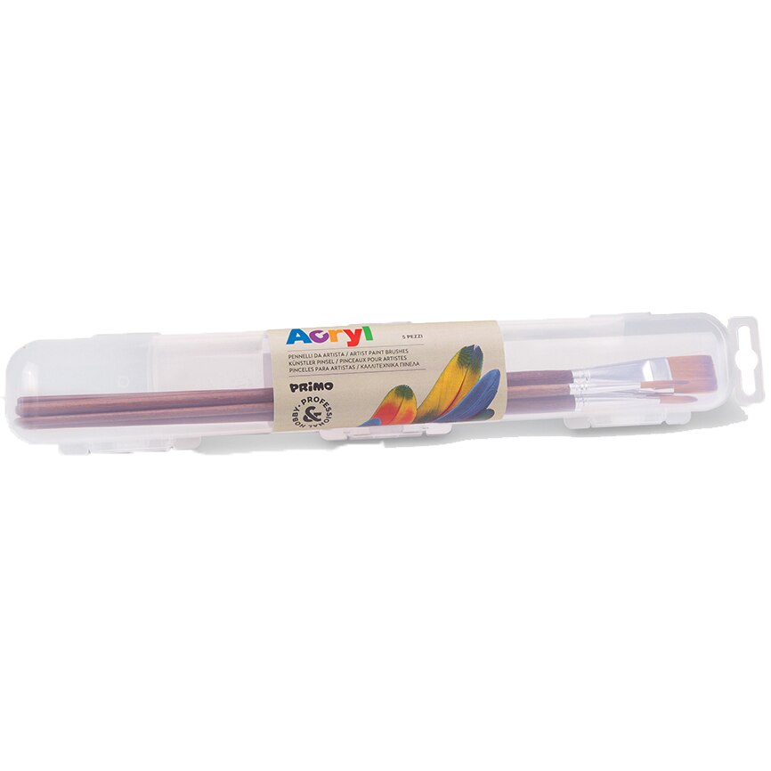 Pensule pentru pictura vopsea acrilica Primo, 2 buc cu varf rotund, 3 buc cu varf tesit , 5 buc/set