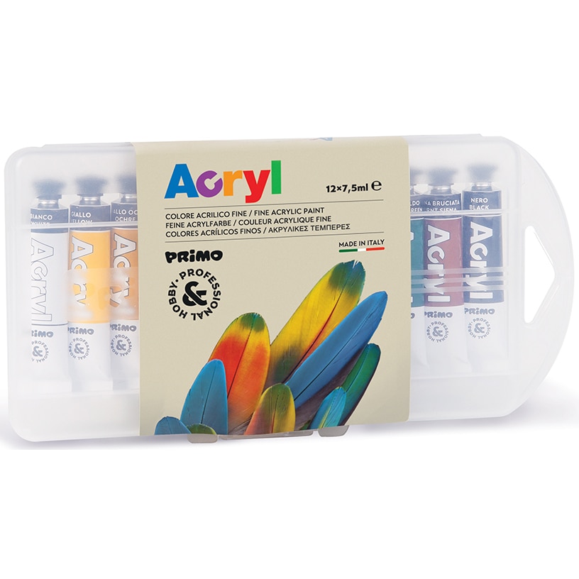 Tempera Primo, tuburi din aluminiu, cutie din plastic, 12 buc/set