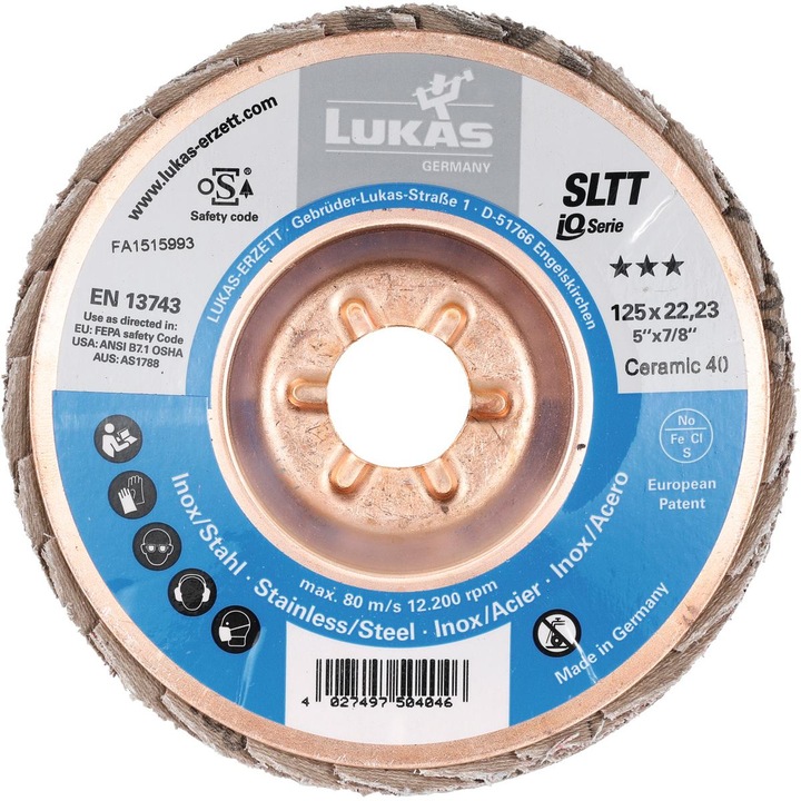 Disc de slefuire in evantai SLTT (CER), plan-oblic pentru INOX 40