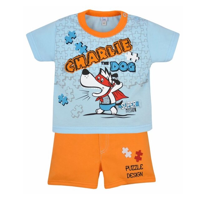 Compleu 2 piese de vara pentru baieti Koala Puzzle 2766P, Portocaliu 68 cm