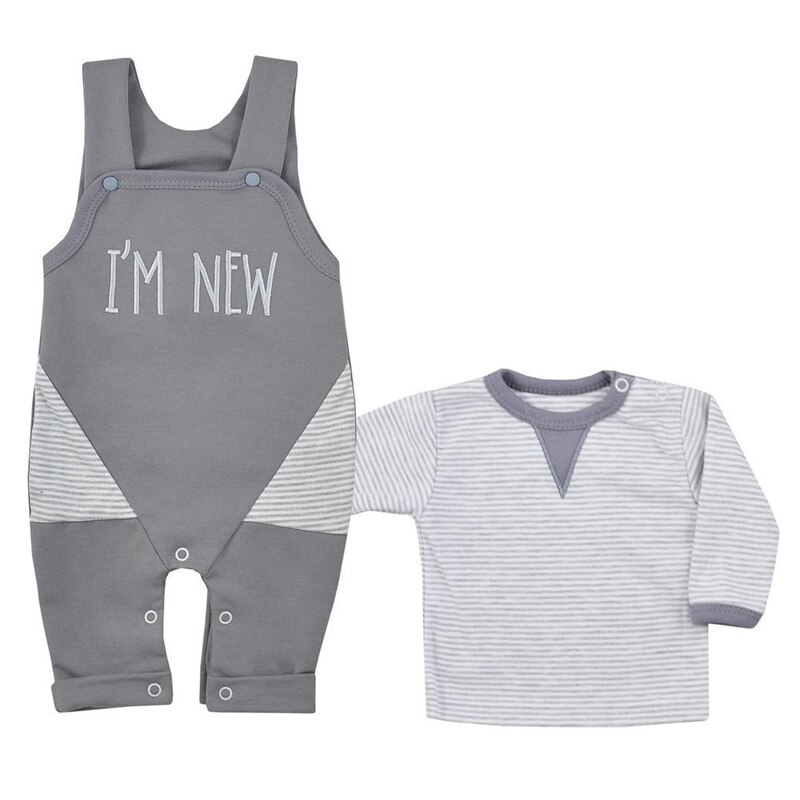 Compleu 2 piese salopeta si bluza pentru baieti Koala I'm New 08-362G, Gri 62 CM