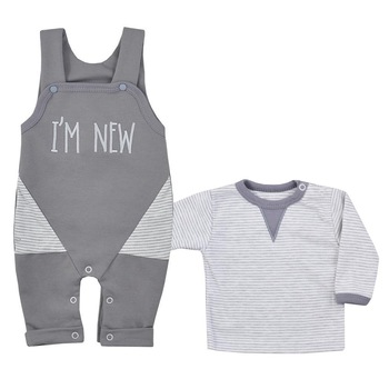 Compleu 2 piese salopeta si bluza pentru baieti Koala I'm New 08-362G, Gri 62 CM Compleu 2 piese salopeta si bluza pentru baieti Koala I'm New 08-362G, Gri 62 CM