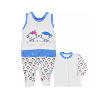 Compleu 2 piese salopeta si bluza pentru baieti Koala Malpki 05-381, Alb 54105 Compleu 2 piese salopeta si bluza pentru baieti Koala Malpki 05-381, Alb 54105