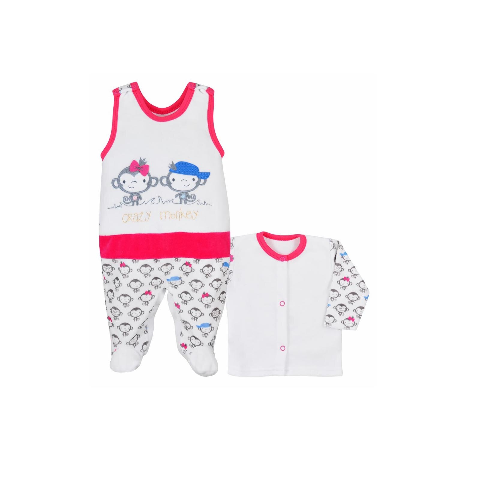 Compleu 2 piese salopeta si bluza pentru fete Koala Malpki 05-381AL, Alb 54107