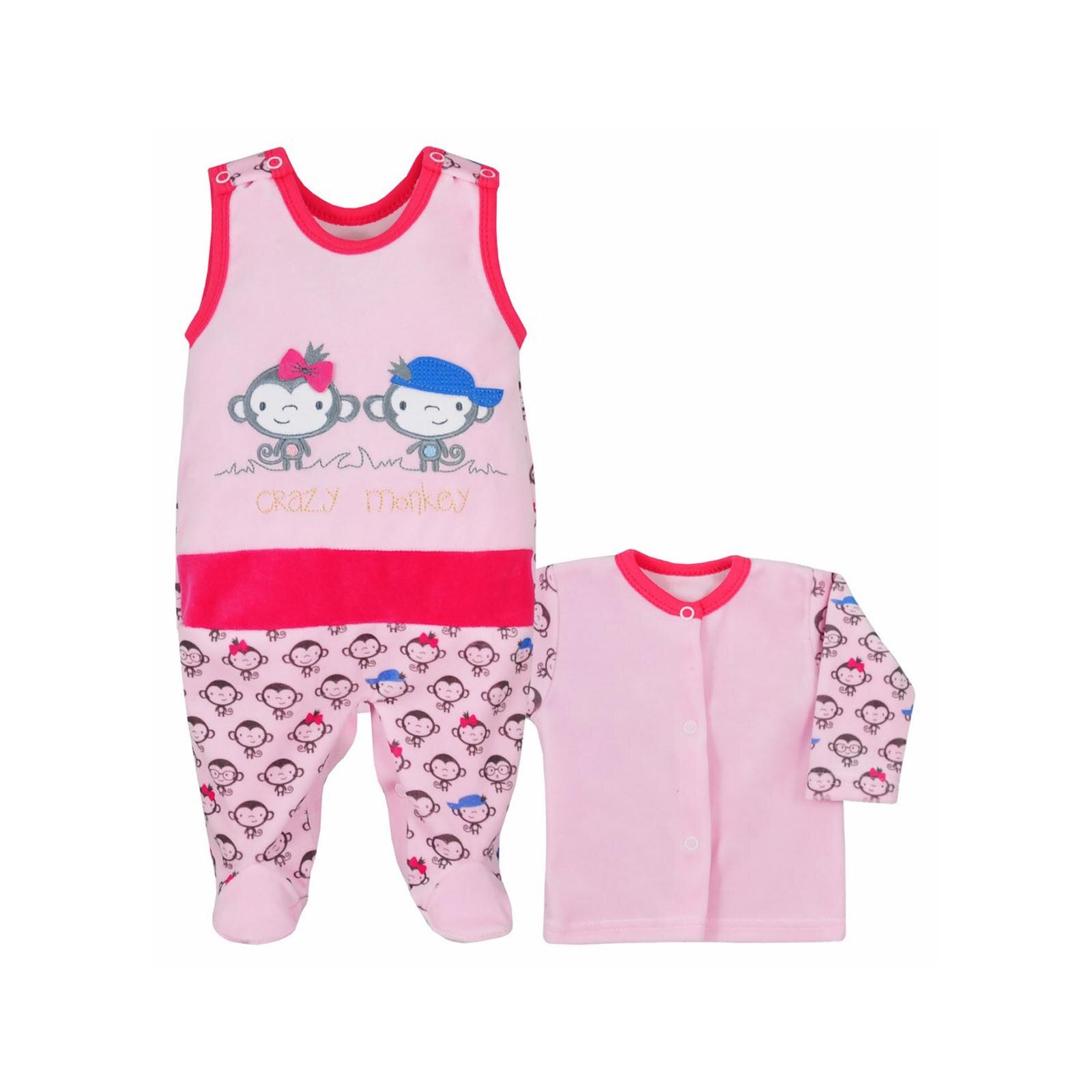 Compleu 2 piese salopeta si bluza pentru fete Koala Malpki 05-381R, Roz 54106