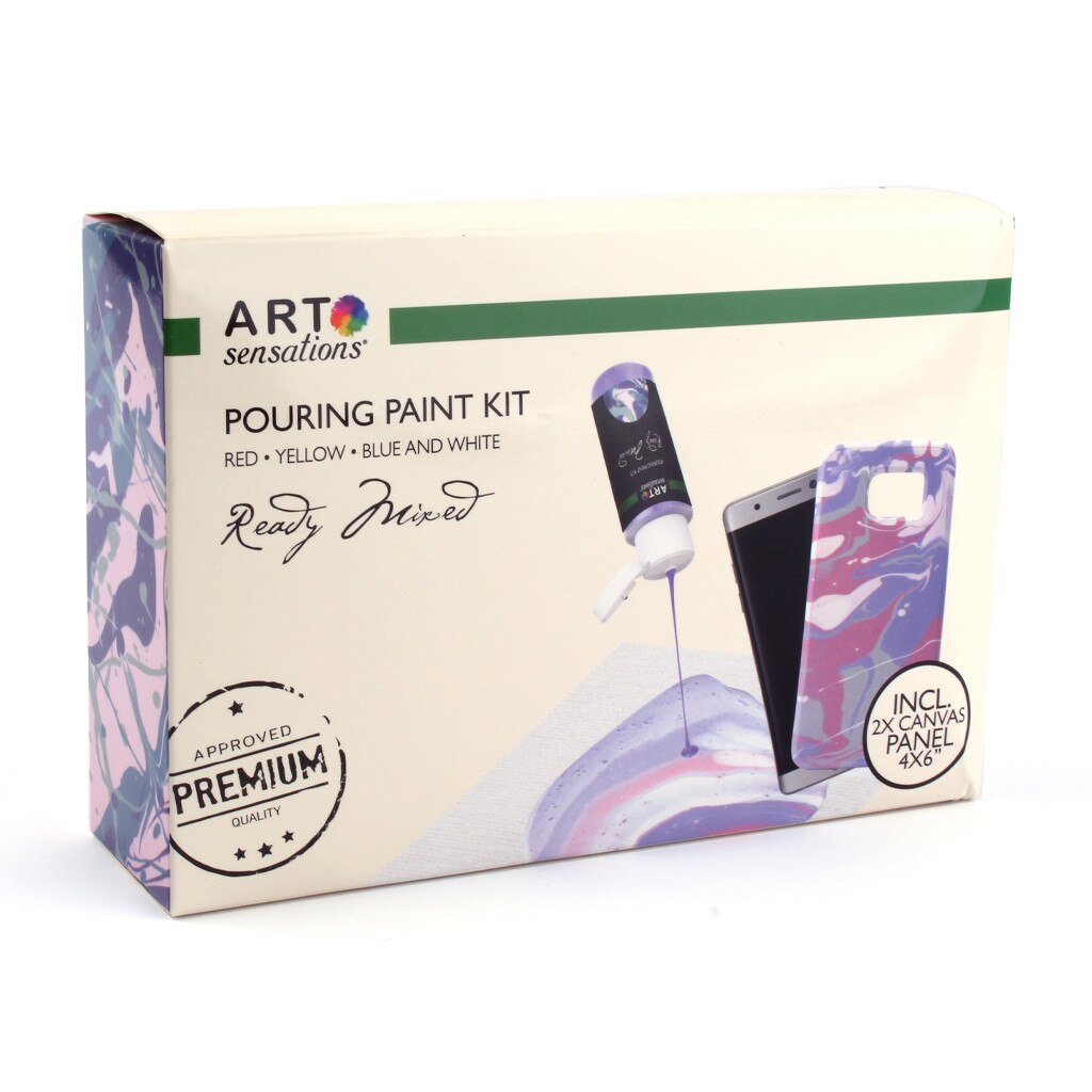 Set culori pentru tehnica pouring Art Sensations 4x59 ml pastel si 2 panze pentru pictura