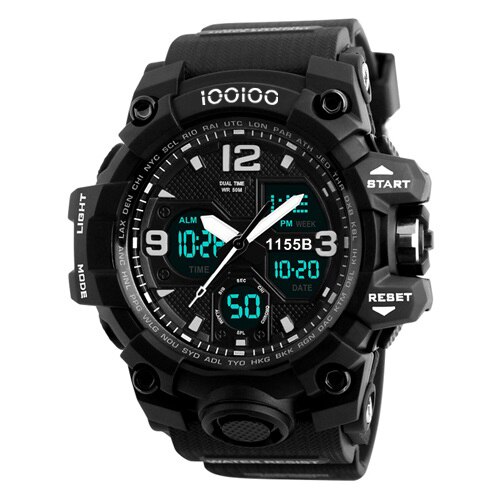 Ceas sport IOOIOO 1155B, Digital, Impermeabil, 5ATM, Negru