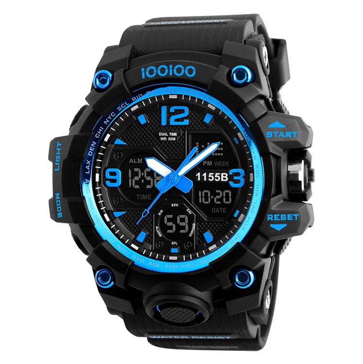 Ceas sport IOOIOO 1155B, Digital, Impermeabil, 5ATM, Albastru