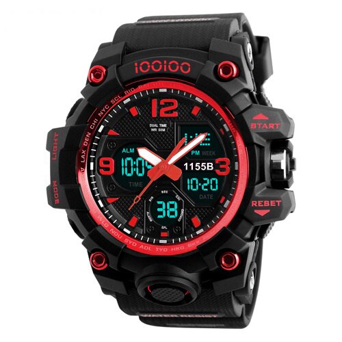 Ceas sport IOOIOO 1155B, Digital, Impermeabil, 5ATM, Negru/ Rosu