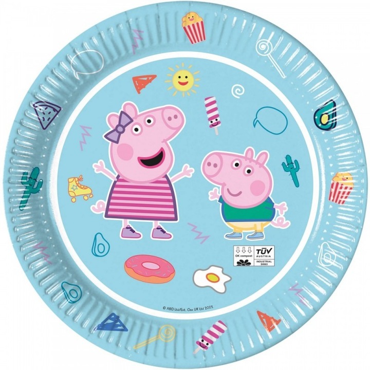 Pig Peppa & George Papírtányér 8 db-os, 23cm, Többszínű
