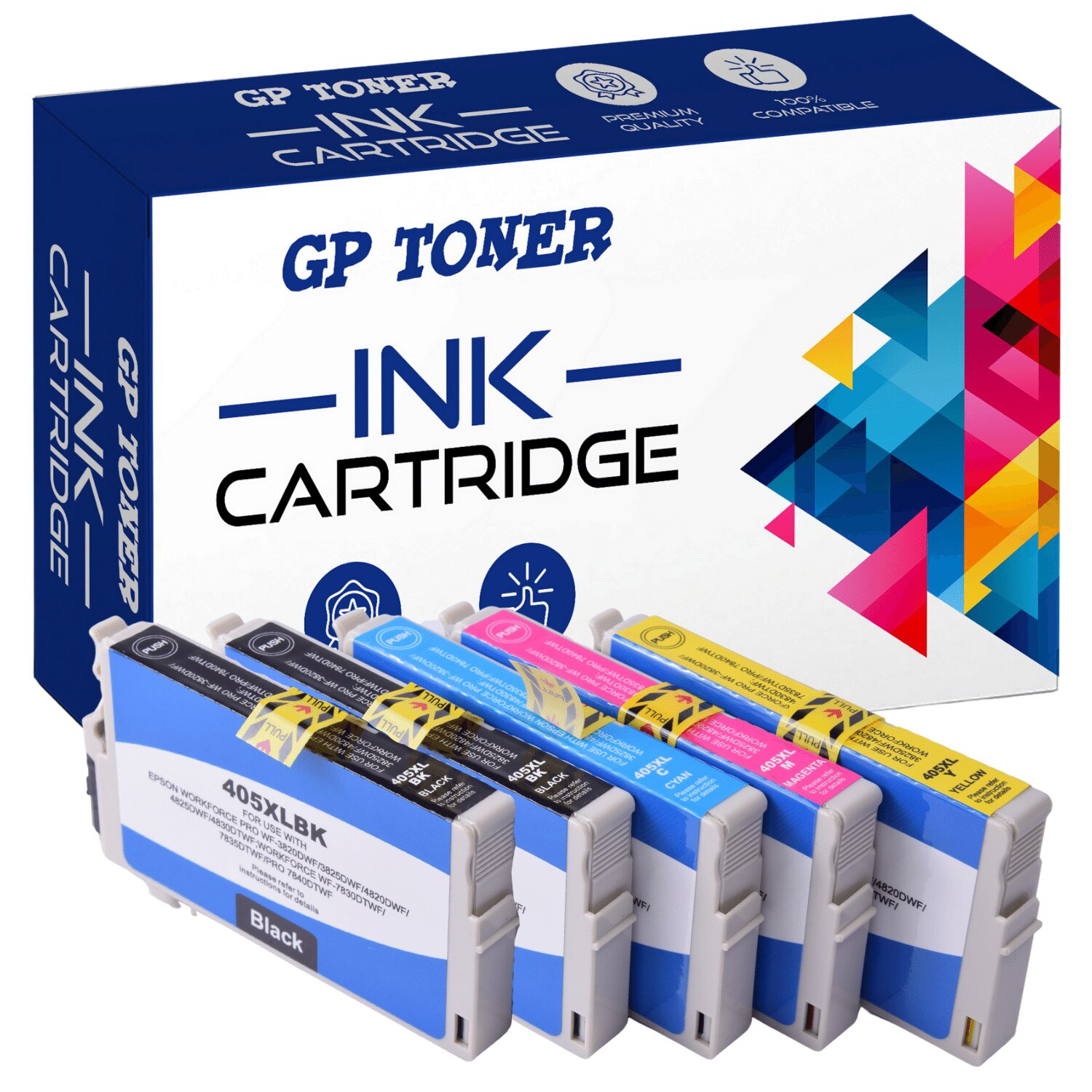 Set 5 cartuse de cerneala, GP Toner, Compatibil cu Epson 405 XL WorkForce Pro/ WF 3830/ 4820/ 4825/ 4830/ 7830/ 7835/ 7840, Multicolor