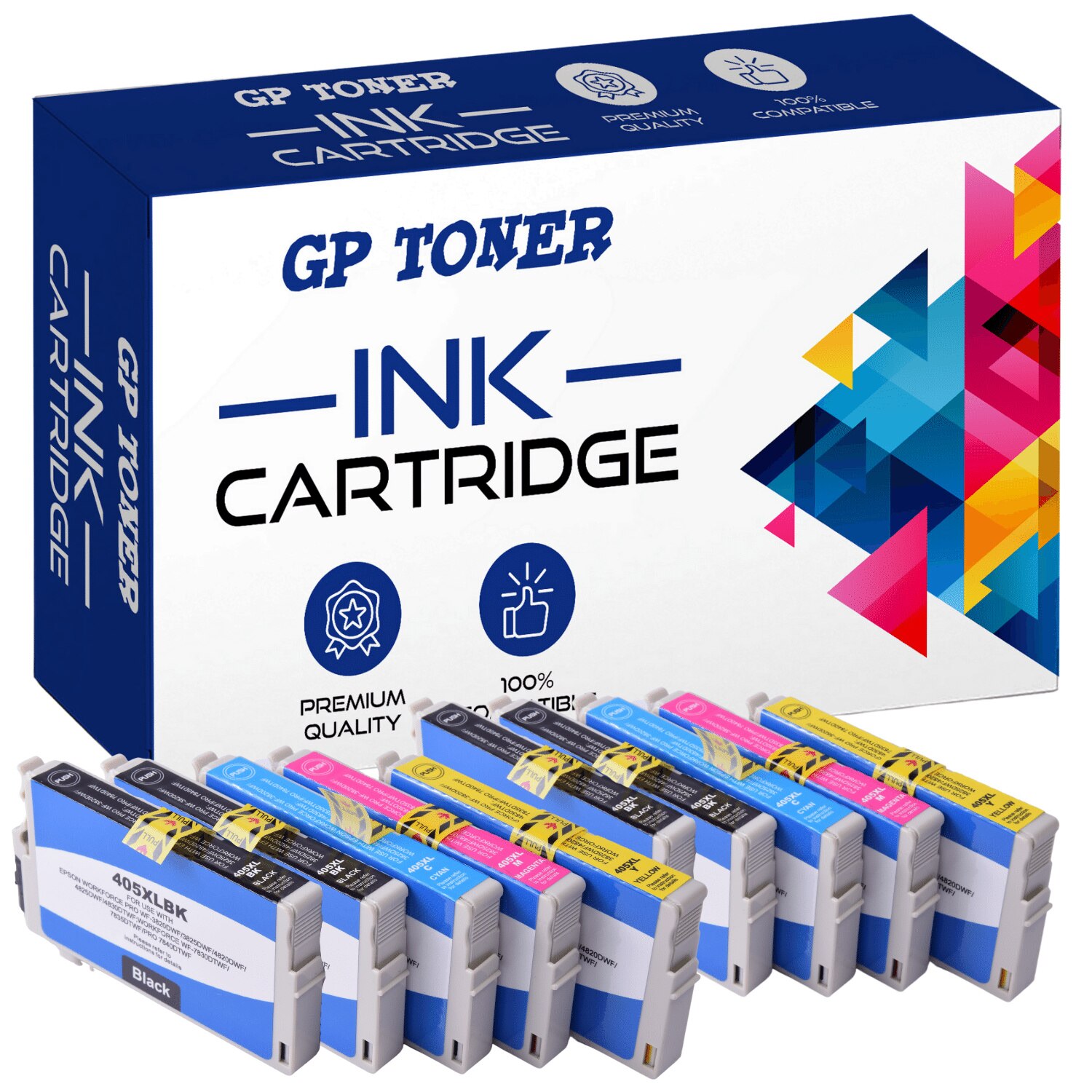 Set 10 cartuse de cerneala, GP Toner, Compatibil cu Epson 405 XL WorkForce Pro/ WF 3830/ 4820/ 4825/ 4830/ 7830/ 7835/ 7840, Multicolor