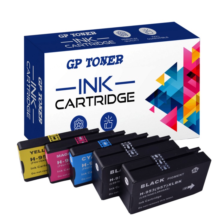 Set de 5 \Cartus de cerneala, GP Toner, Compatibil cu HP L0S70AE, F6U16AE, F6U17AE, F6U18AE CMYK