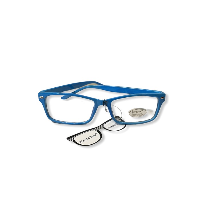 Детски слънчеви очила Nerd Clear 92051-6, Прозрачни стъкла, Правоъгълни, UV 400, Син