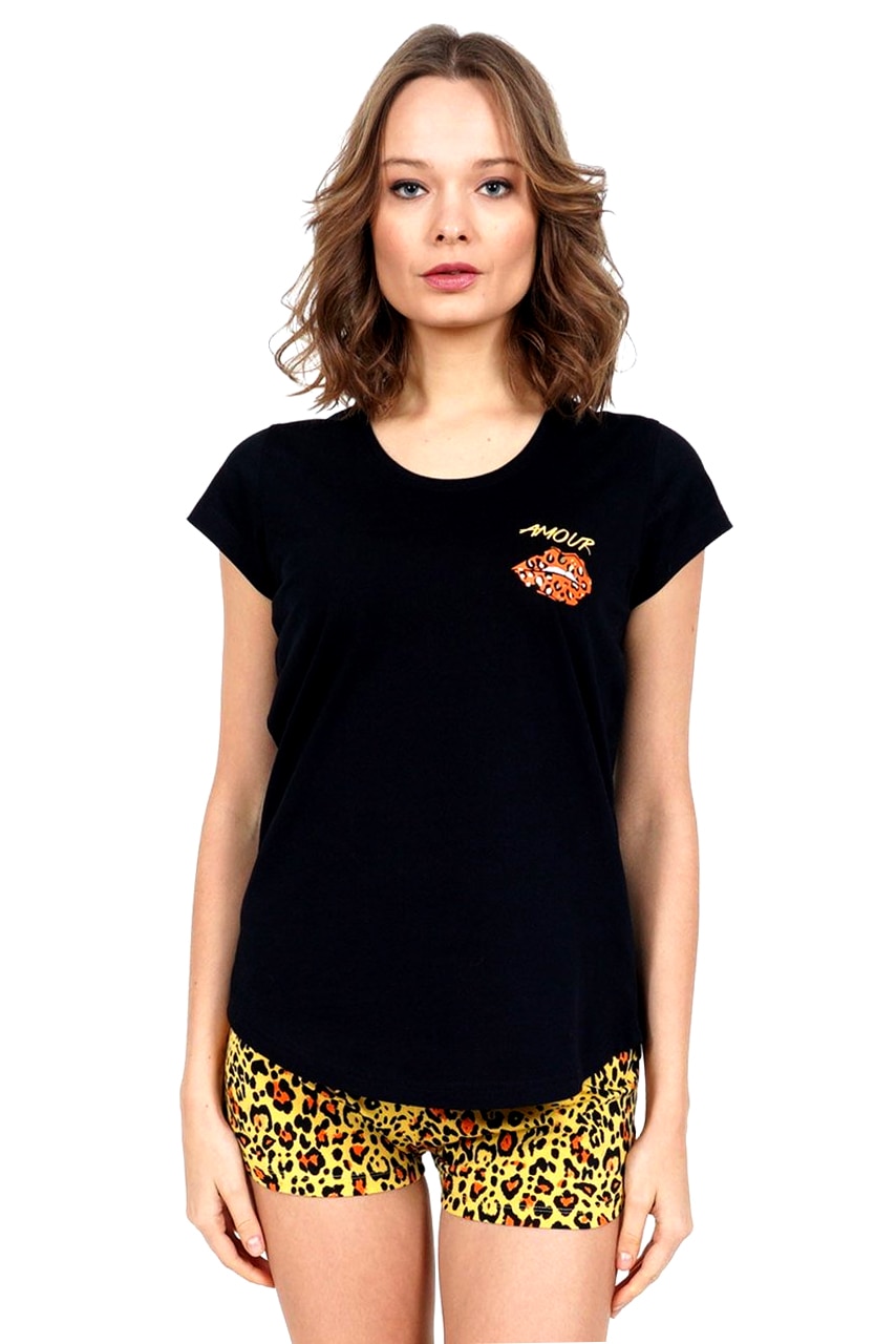 Pijama Dama, Vienetta, Model 'Amour', Culoare Negru/Galben