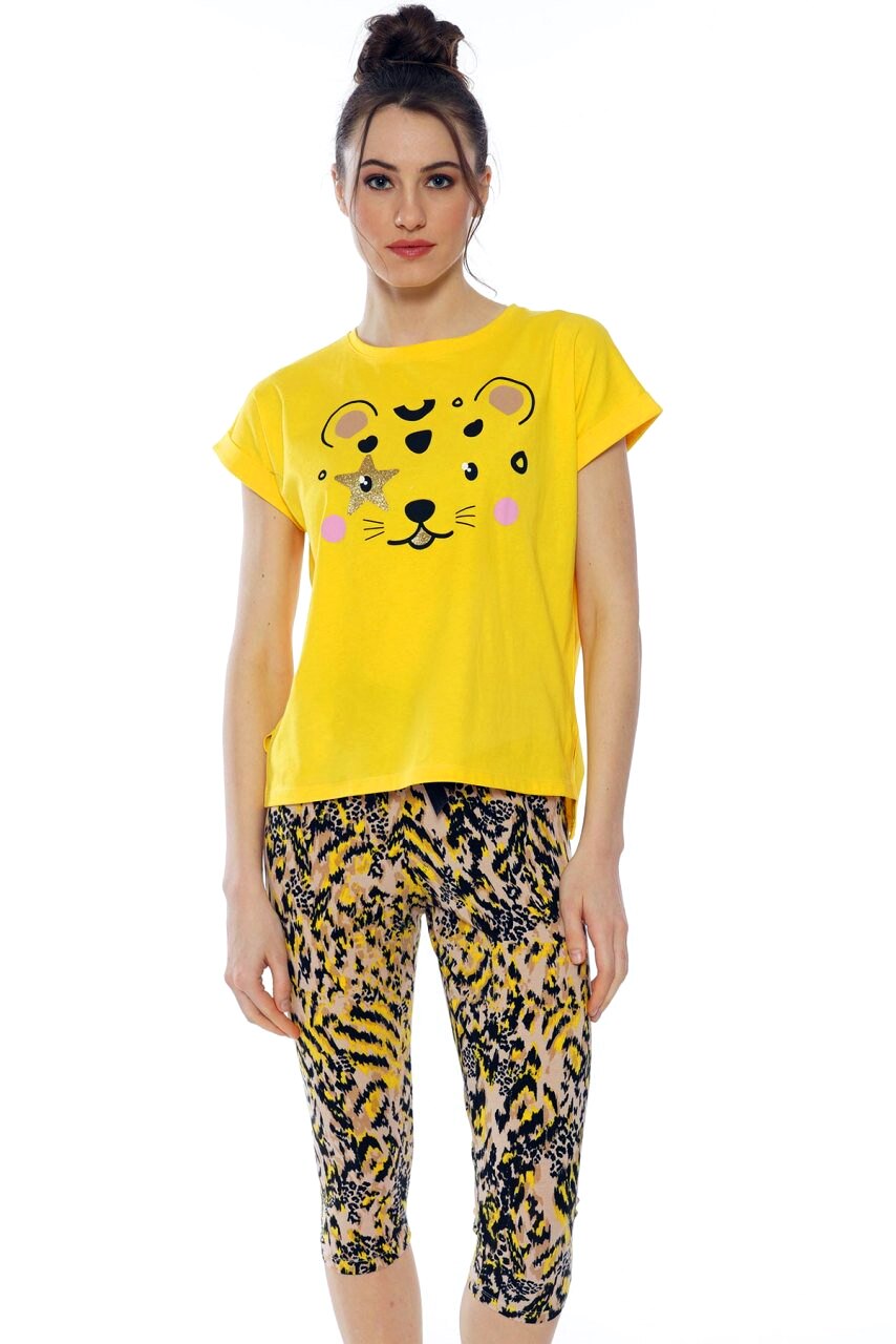 Pijama Dama, Vienetta, Model 'Wild and Cute', Culoare Galben