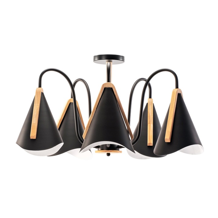 Полилей Rea, С 5 източника на светлина E 27, Метал/Дърво, Черен/Кафяв, 370x550 мм