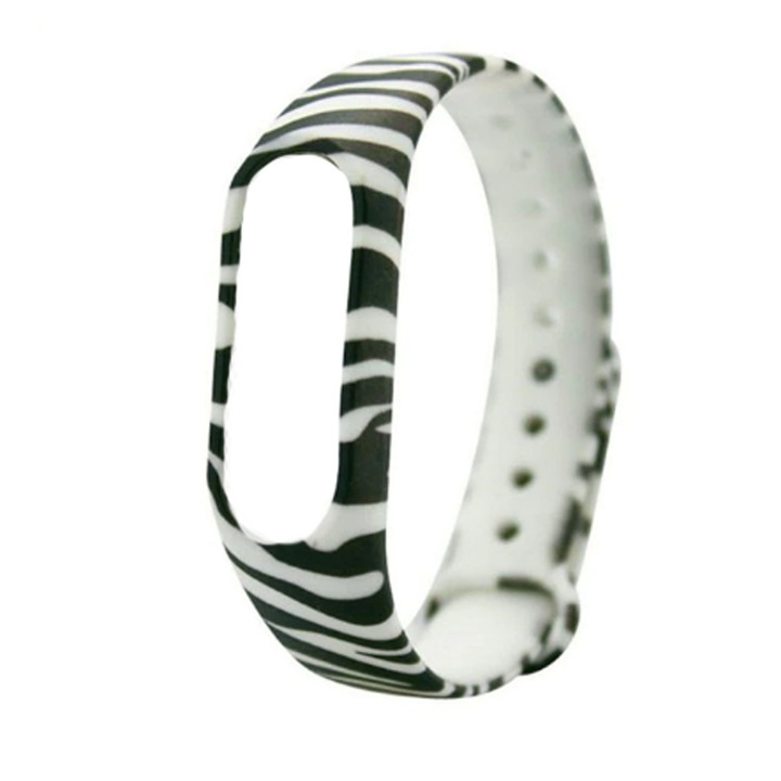 Силиконова каишка за Xiaomi Mi Band 5 и Mi Band 6, бяла и черна, зебра