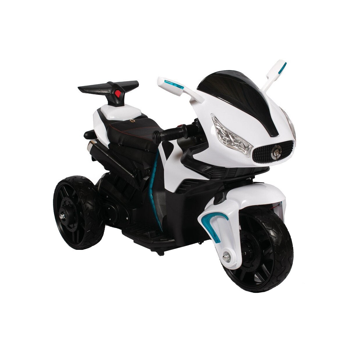 Motocicleta electrica BO Motor Shadow 6688, alb, baterie 12V4.5Ah, doua motoare, lumini in far si roti, functie muzica, greutate pana la 40 kg