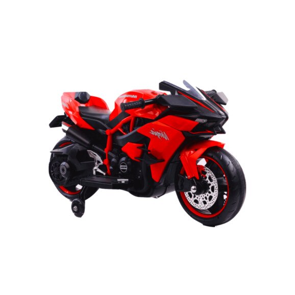 Motocicleta electrica BO Ninja Duo, rosu, baterie 12V7Ah, faruri si roti cu lumini, functie muzica, greutate pana la 30 kg