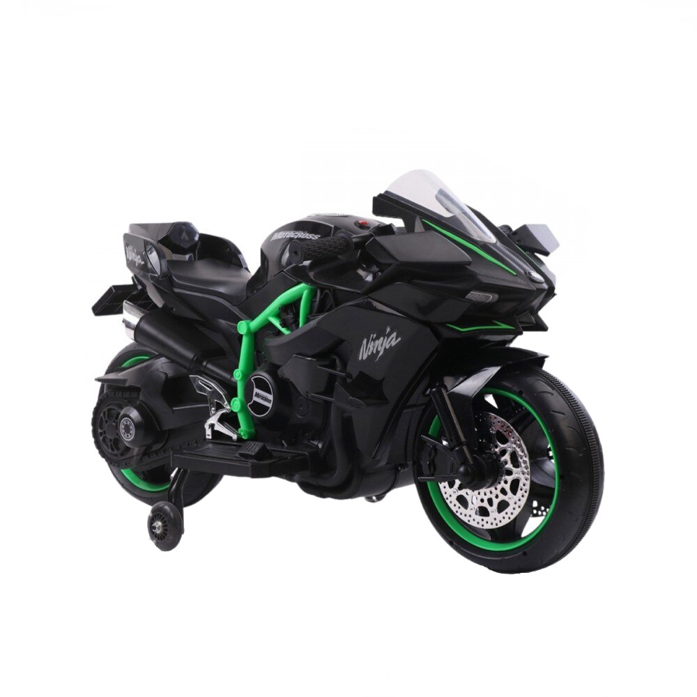 Motocicleta electrica BO Ninja Duo, negru, baterie 12V7Ah, faruri si roti cu lumini, functie muzica, greutate pana la 30 kg