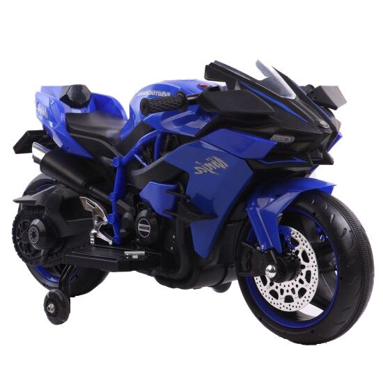 Motocicleta electrica BO Ninja Duo, albastru, baterie 12V7Ah, faruri si roti cu lumini, functie muzica, greutate pana la 30 kg