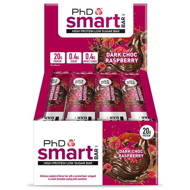 Cutie 12 Batoane Proteice PhD Smart Bar, Dark Chocolate Raspberry, 64g