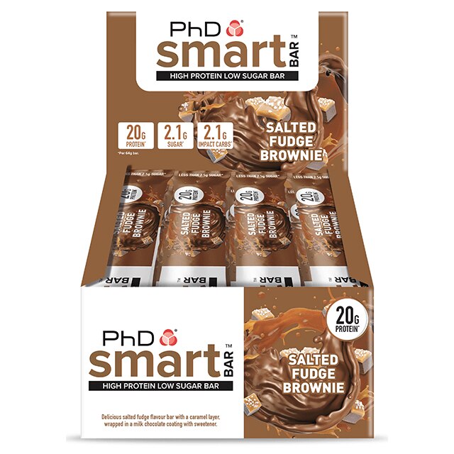 Cutie 12 Batoane Proteice PhD Smart Bar, Salted Fudge Brownie, 64g