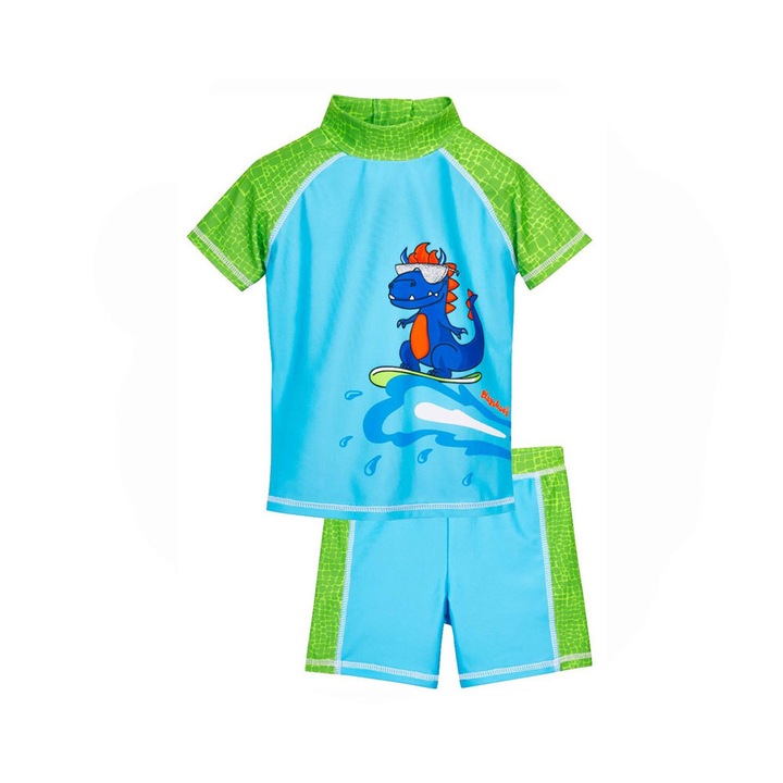 Costum baie din 2 piese, protectie UV 50+, baieti, Albastru/Verde, Multicolor