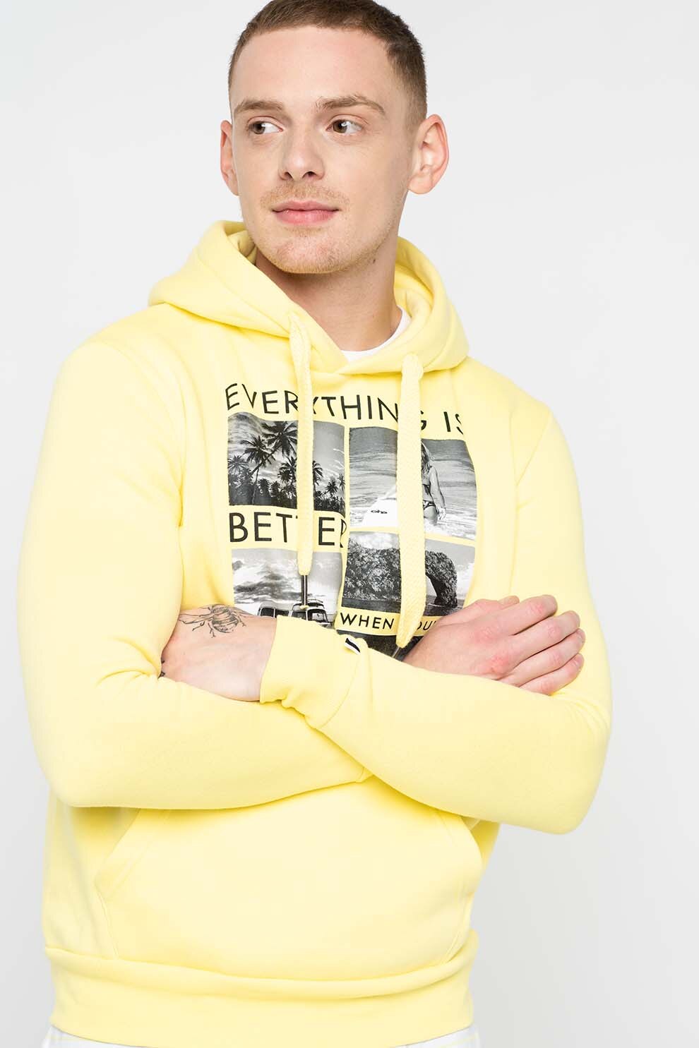 Haily's, Hanorac cu buzunar kangaroo Fabian, Galben/Negru