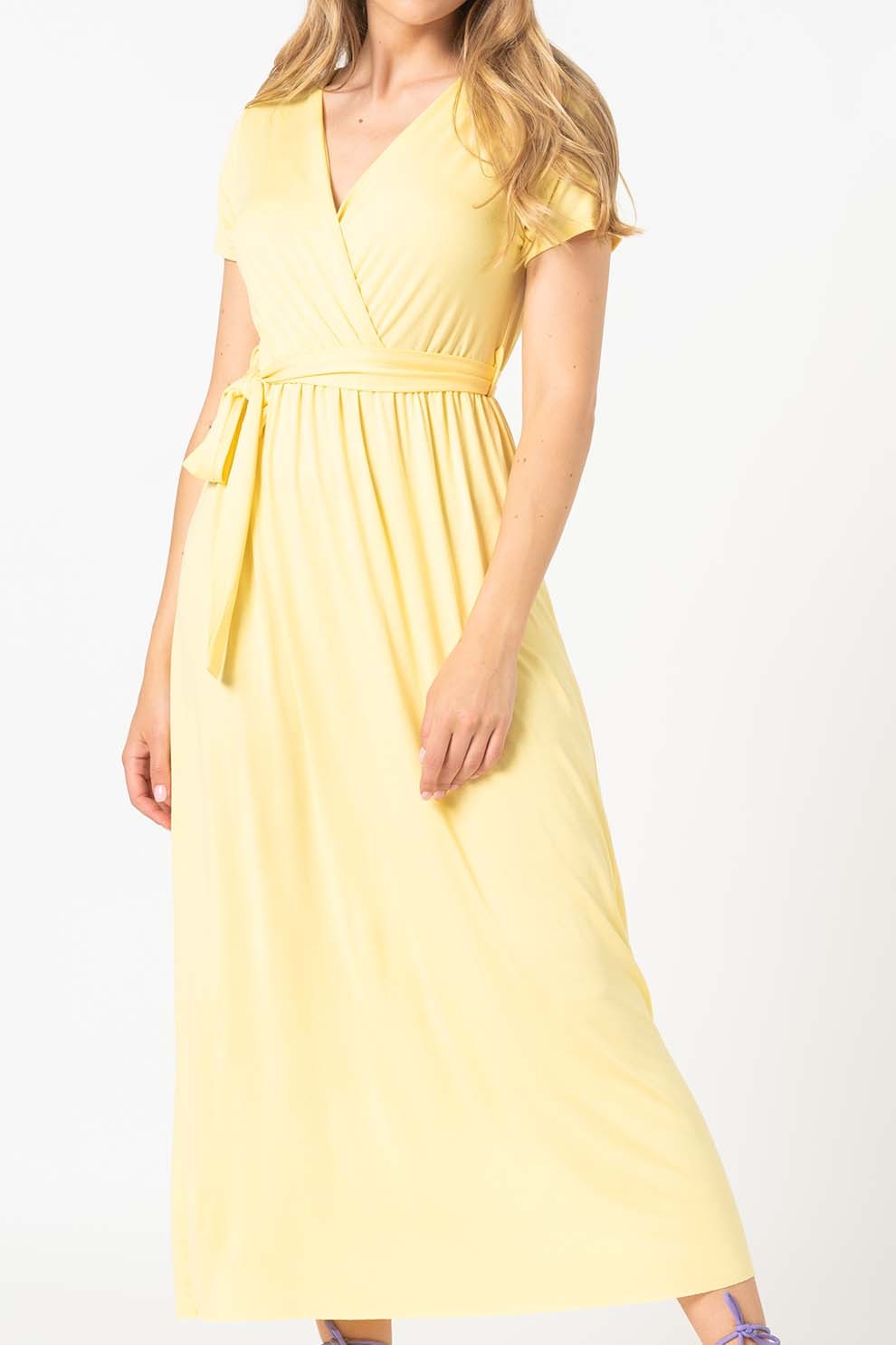 Haily's, Rochie cu decolteu cache-coeur si prindere cu cordon Merle, galben pal, L