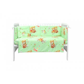 Set lenjerie patut cu 5 piese Love Me Green Set lenjerie patut cu 5 piese Love Me Green