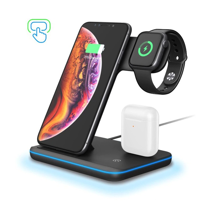 Vezeték nélküli töltőállomás STELS S90, 15W, Fekete