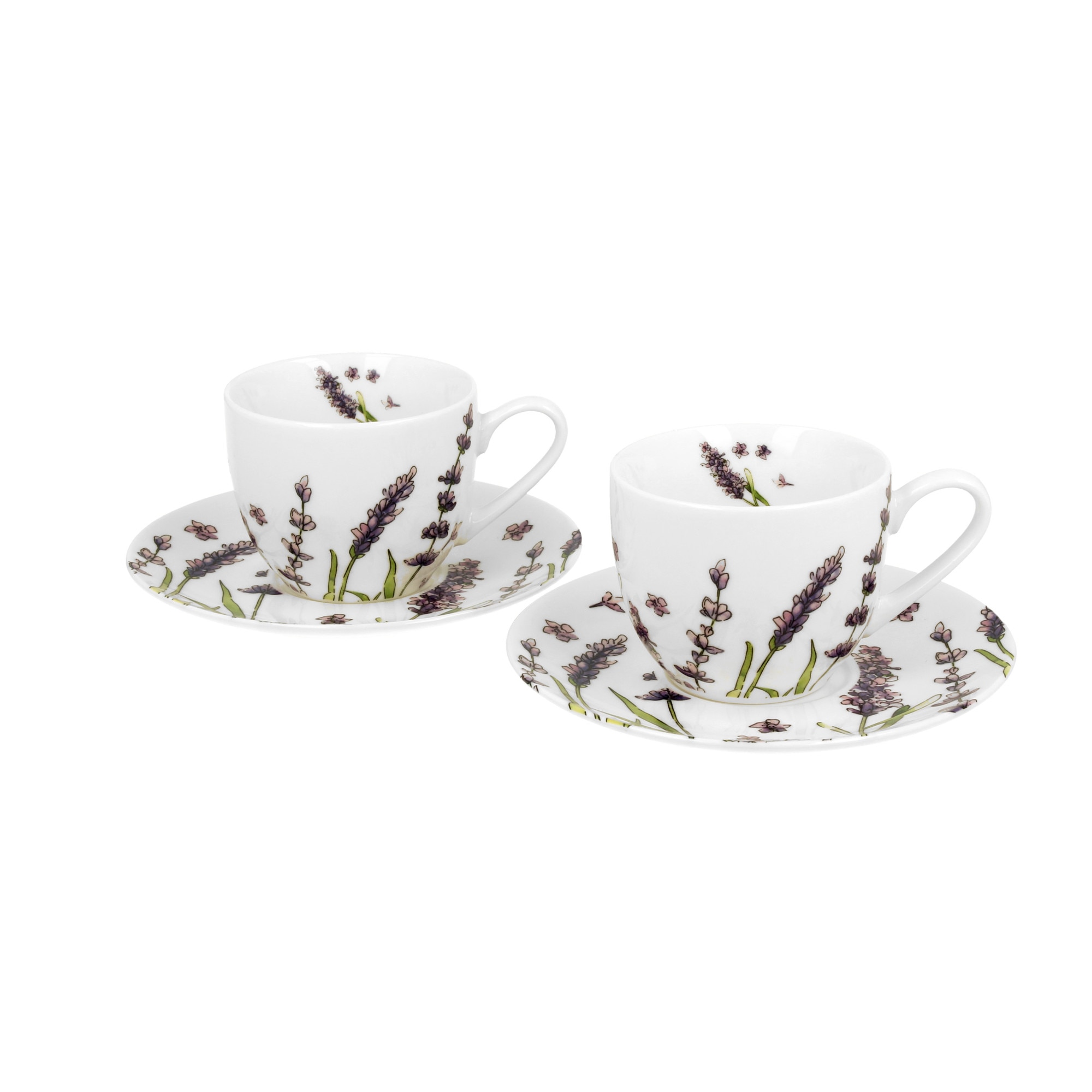 Set 2 cesti cu farfurie, espresso, Lavender, 90 ml