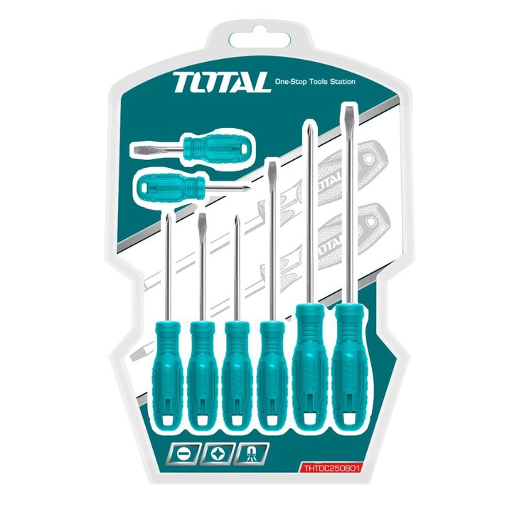 Комплект отвертки Total, SL, PH, CrV, 8 броя