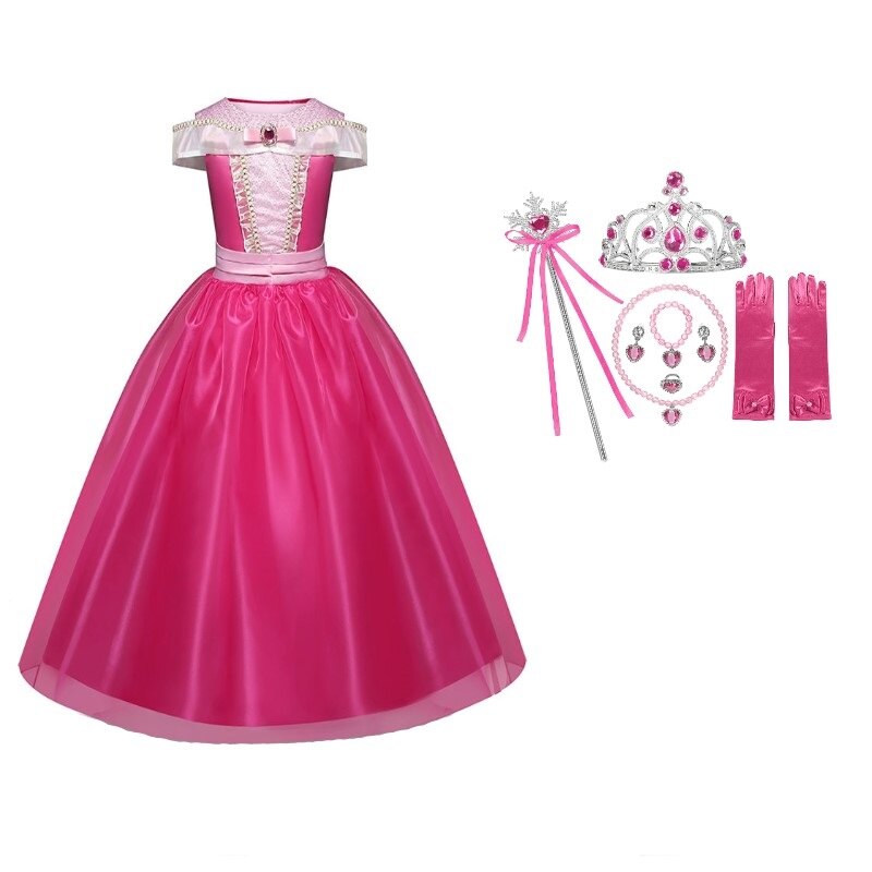 Set costum carnaval Aurora cu manusi, colier,bagheta, coronita, cercei, inel, bratara,3-4ani