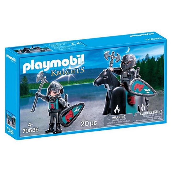 Set cavaleri cu cal, Playmobil 70586, 4 Ani+, 20 Piese, Gri/Albastru