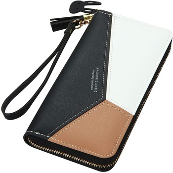 Portofel dama, ASKSA, ciucuri contrastante cu fermoar cu capacitate mare, piele, 19.5 x 9.5 x 2.5 cm, Negru Portofel dama, ASKSA, ciucuri contrastante cu fermoar cu capacitate mare, piele, 19.5 x 9.5 x 2.5 cm, Negru