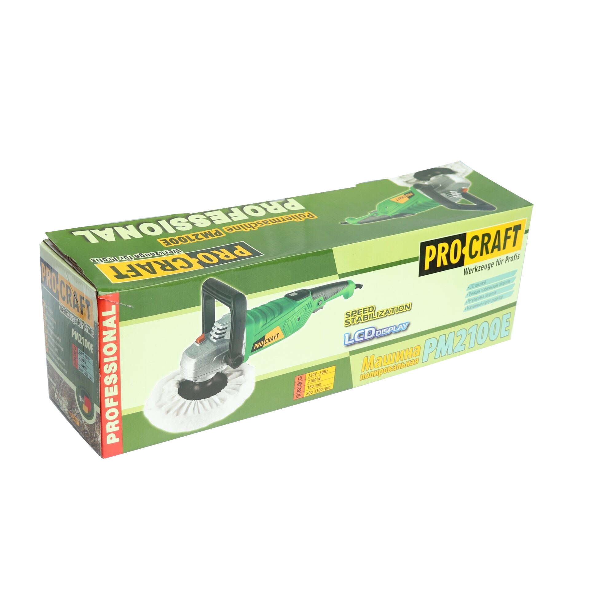 Полираща машина Procraft PM2100E, 2100 W, 800-3300 об/мин, 180 мм - eMAG.bg