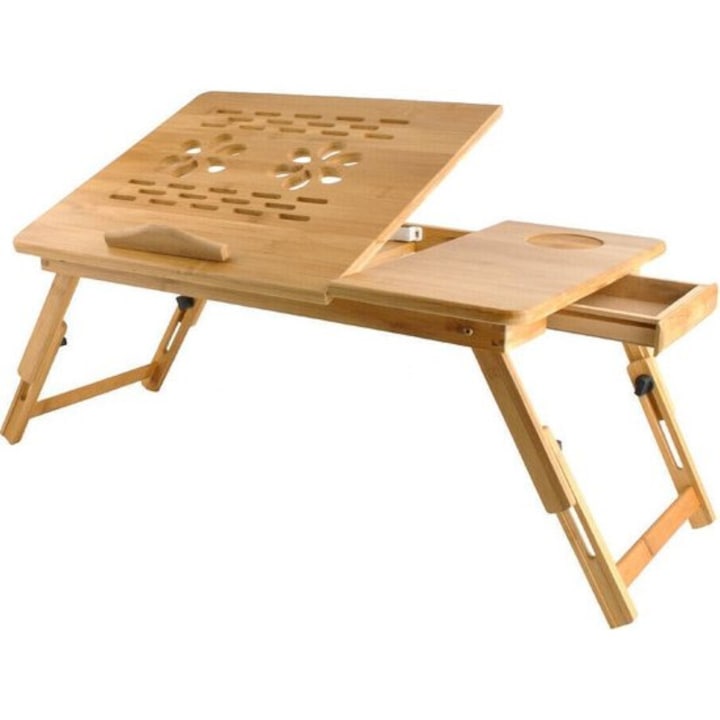 Masa din lemn pentru laptop, Zola®, inclinare ajustabila pe 5 nivele, 62.5x34.5x26cm