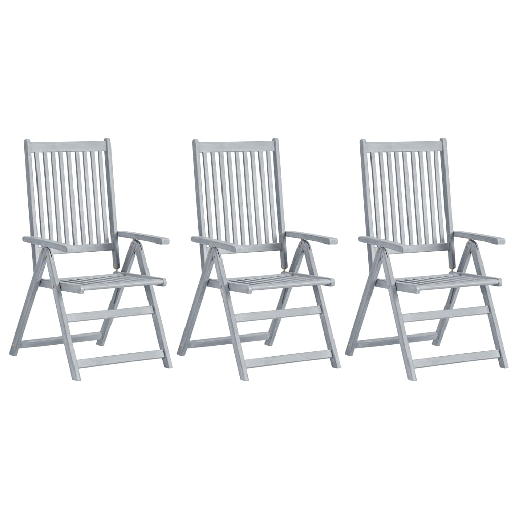 Set de 3 scaune pliabile de gradina vidaXL, Lemn masiv de acacia, 56 x 70 x 110 cm, Gri