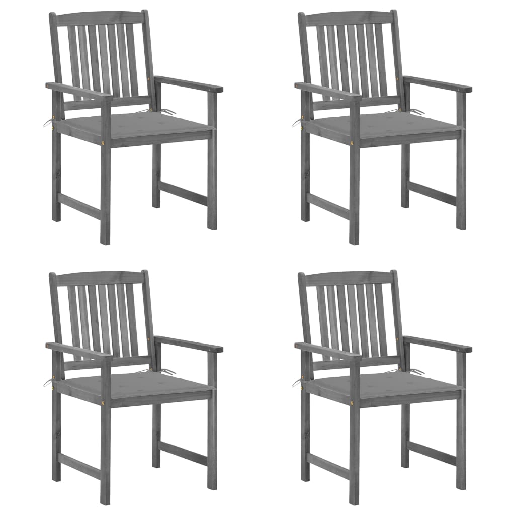 Set de 4 scaune de gradina, tip scaun regizor, cu perne, vidaXL, Lemn de acacia-Poliester, 61 x 57 x 92 cm, 4 cm, Gri